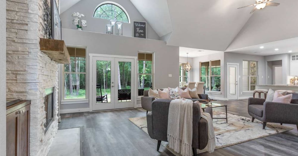 Image of a living space with fireplace and nook in a custom home by Wonderview Custom Homes in the Houston area