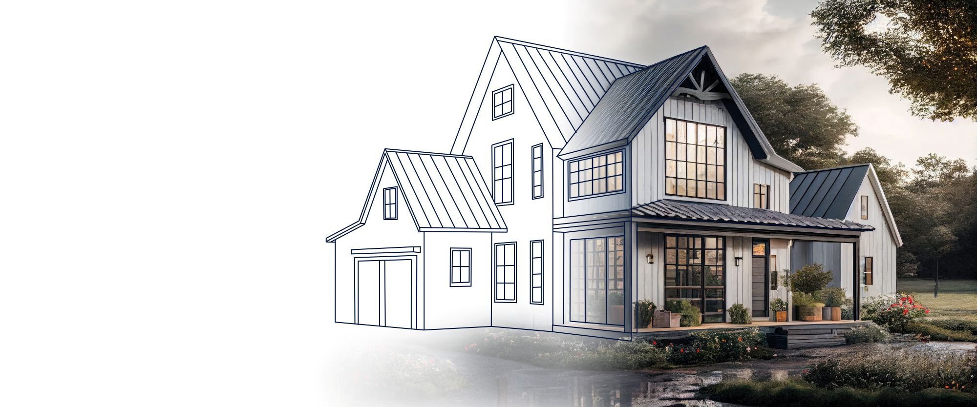 Stock Image of Plan to Rending of Custom Home