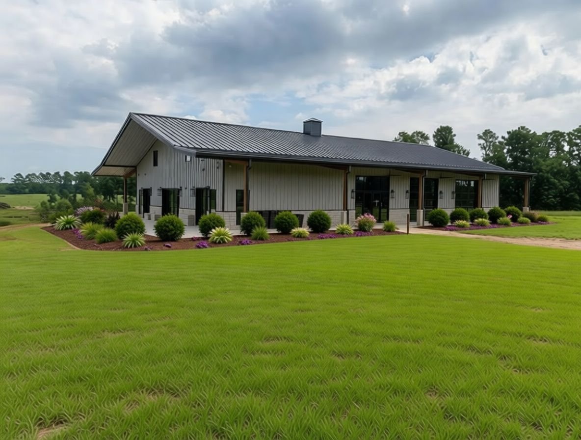 Contemporary commercial building with modern landscaping by Wonderview Home Services in Navasota, TX.-optimized