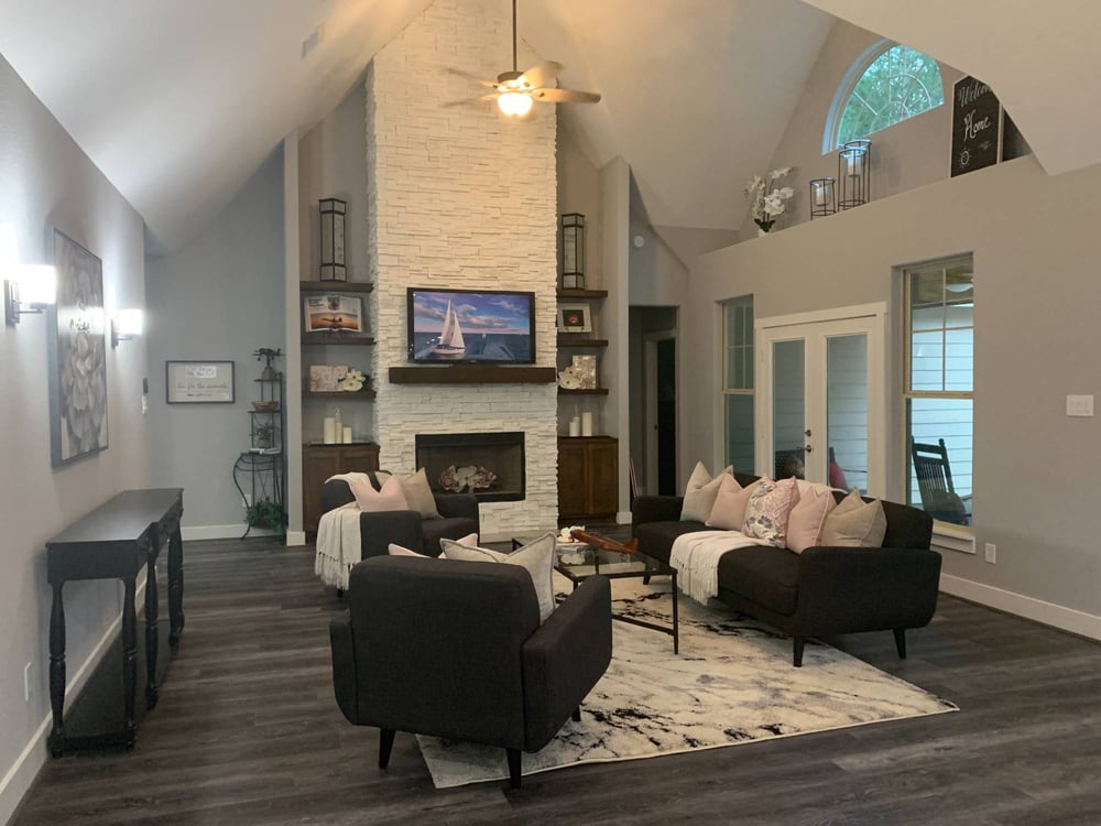 Modern residential living area with contemporary furnishings by Wonderview Home Services in New Waverly, TX.-optimized