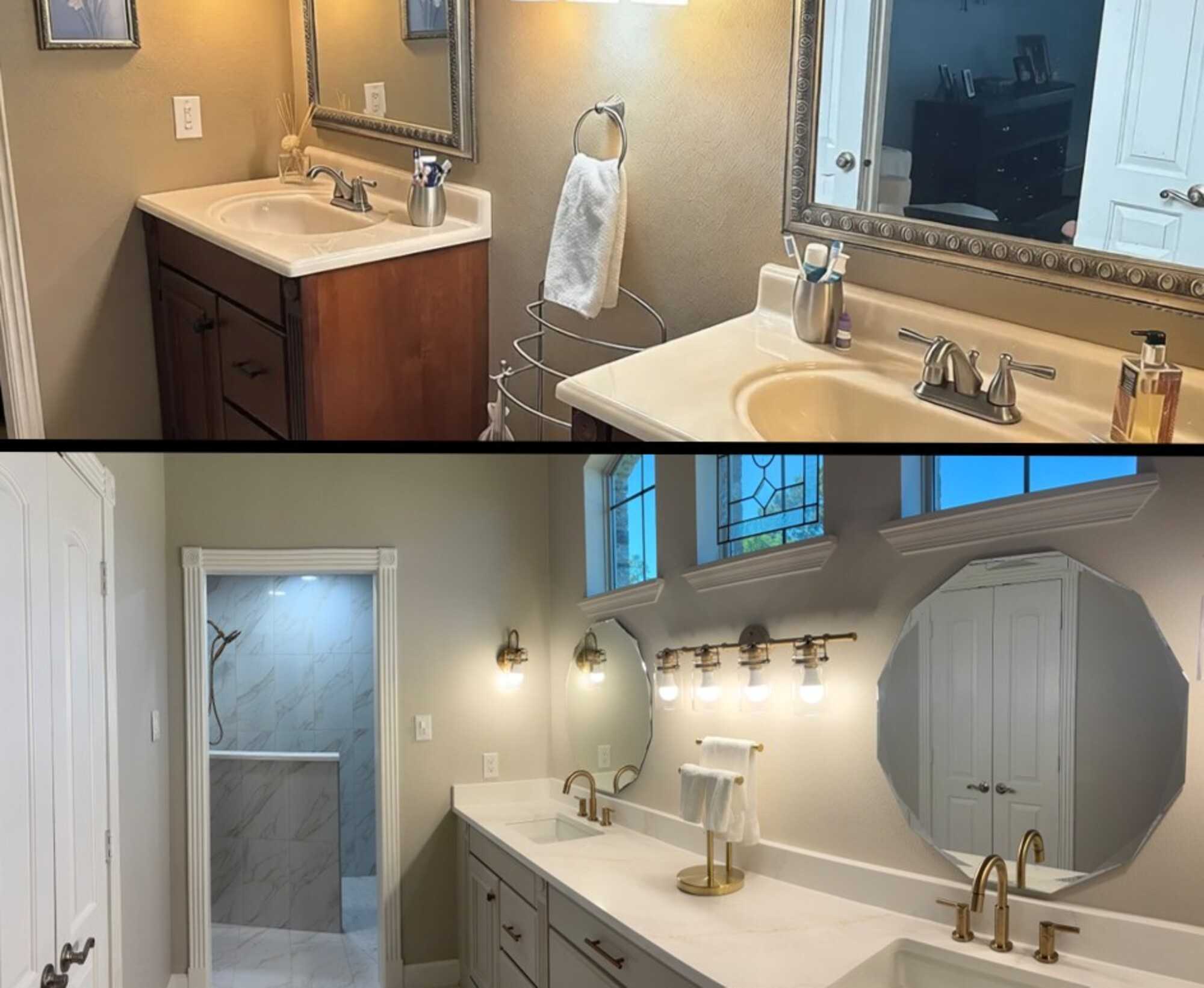 Image of before and after the bathroom remodel in the Houston area by Wonderview